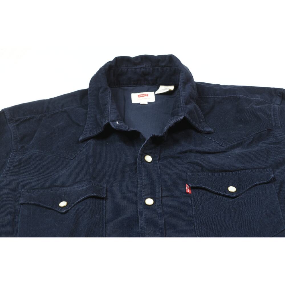 Levis Corduroy Peal Snap Western Shirt Mens Medium Blue Long Sleeve Stretch - Picture 4 of 12